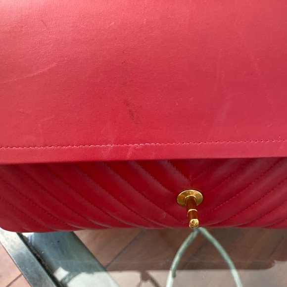 CHANEL Red Jumbo Chevron Classic Flap Handbag Shoulder Bag - Picture 11 of 15